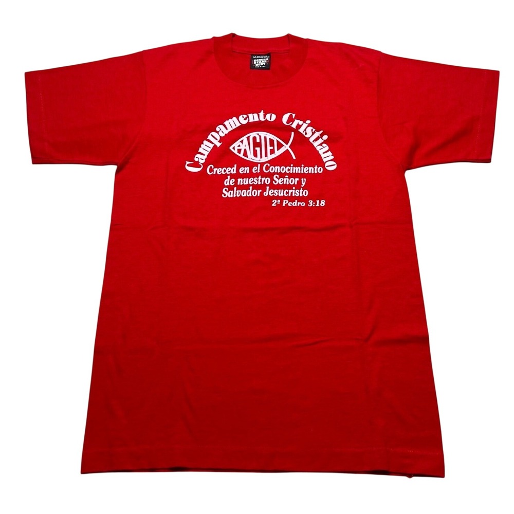 Screen Stars T-Shirt Mens Medium Red Vintage 90s Campamento Cristiano Pagiel